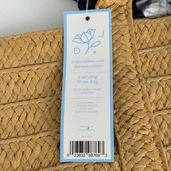 Draper James NEW Everday Straw Bag Blue Floral Scarf Beachy Summer Resort Casual - Picture 7 of 13